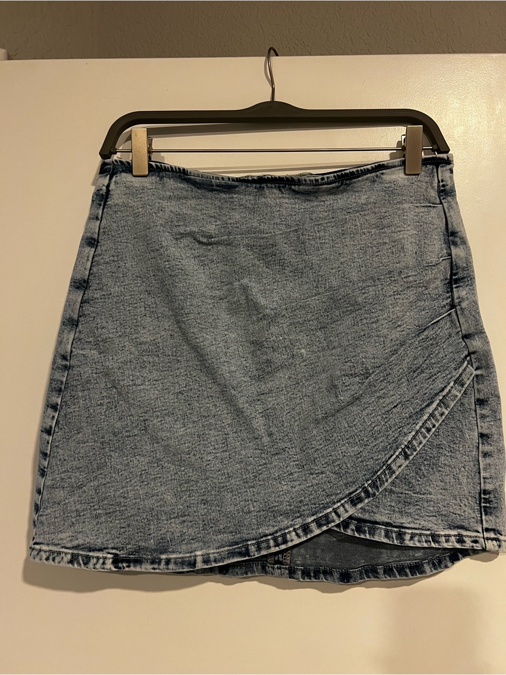 Amazon Light Blue Washed Denim Wrap Mini Skirt